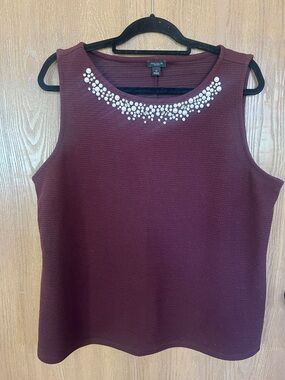 Ann Taylor Burgundy Jewel-Embellished Sleeveless Tank